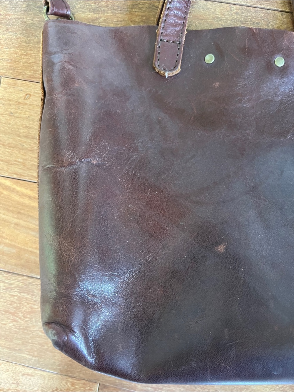 Portland leather mini crossbody tote in cognac - Picture 8 of 9